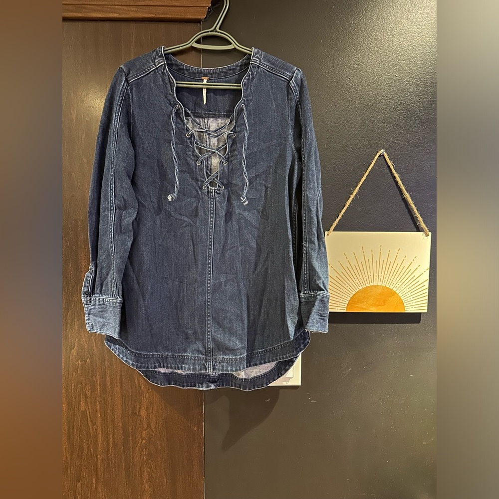 Free People Indigo Denim Lace-Up Tunic